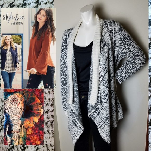 Aztec Meets PLAID Prints Soft Oversized Knit Cardigan Boho Sweater style&co L XL - Picture 2 of 8